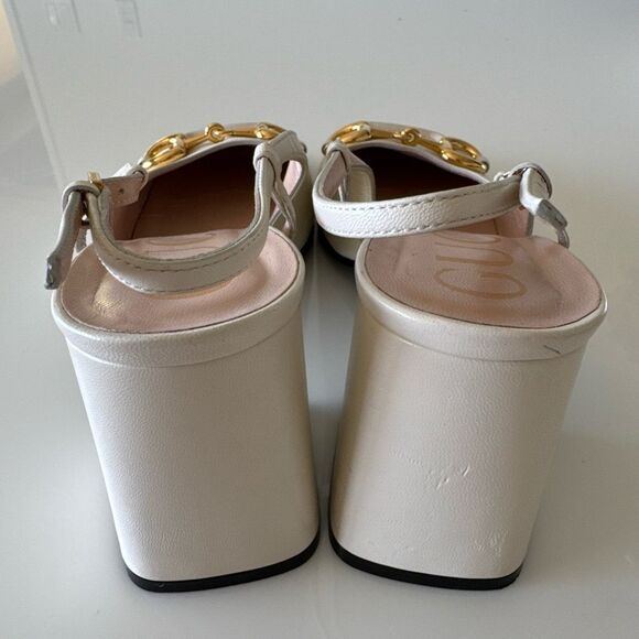 GUCCI Baby Horsebit Slingback Block Heel Pump White Ivory Size EU 40.5 US 10.5 - Picture 5 of 8